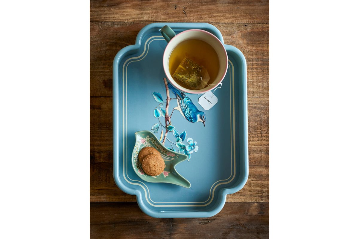 Plateau Bellora – Motif illustratif d'oiseau en tons bleus