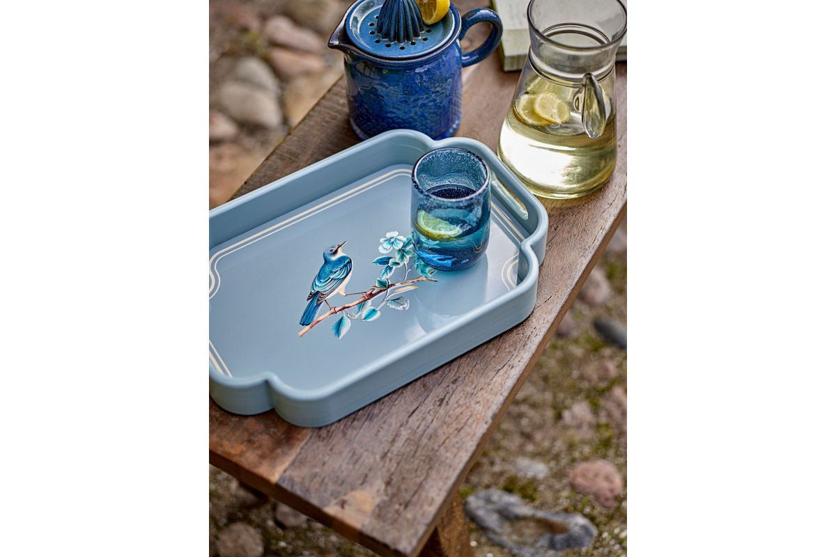 Plateau Bellora – Motif illustratif d'oiseau en tons bleus