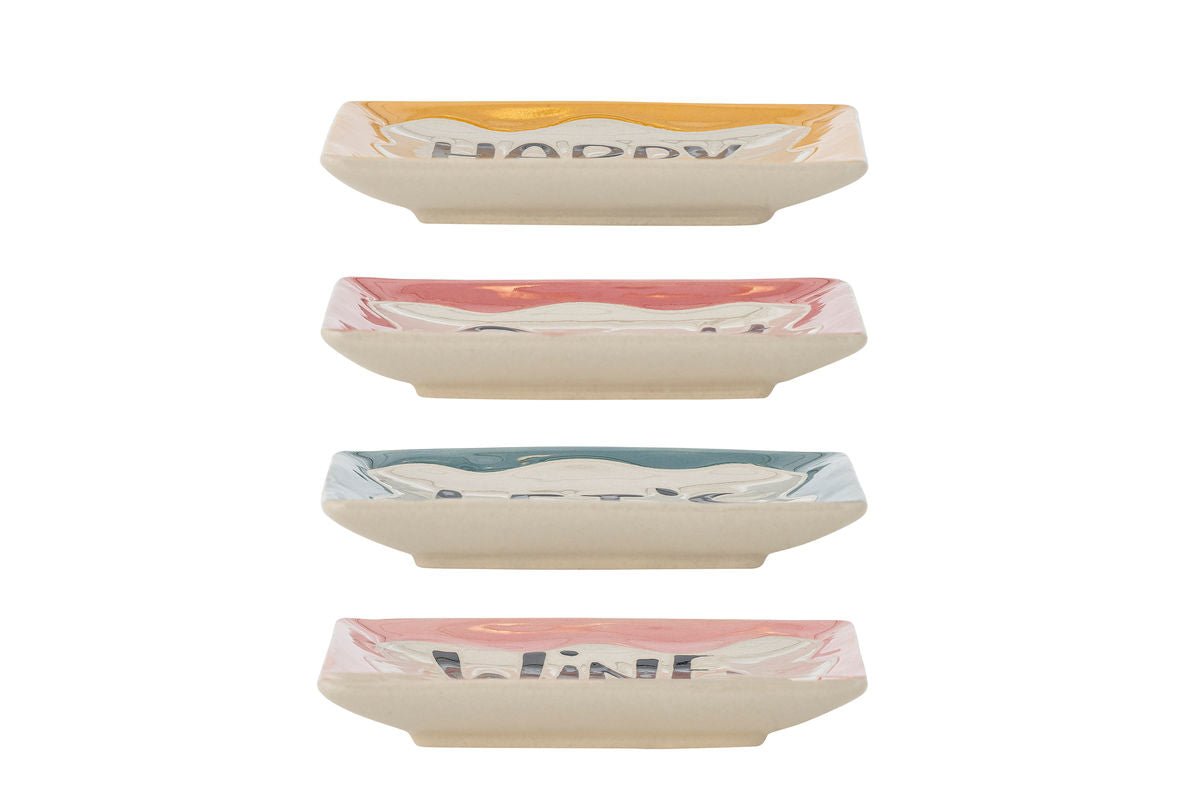 Assiette Liora – ensemble en faïence peint à la main (4 pièces) avec inscription