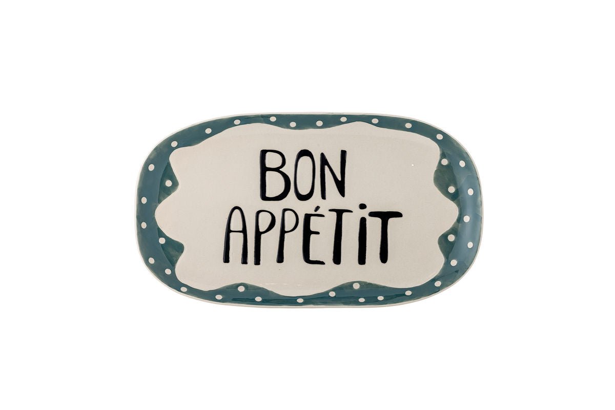 Plateau de service Sola – assiette en grès peinte à la main avec détail « Bon Appétit »