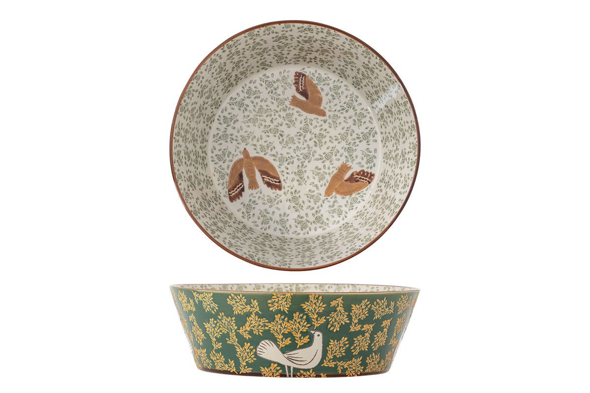 Bol Hania – bol en grès peint à la main en Vert avec motif d'oiseau