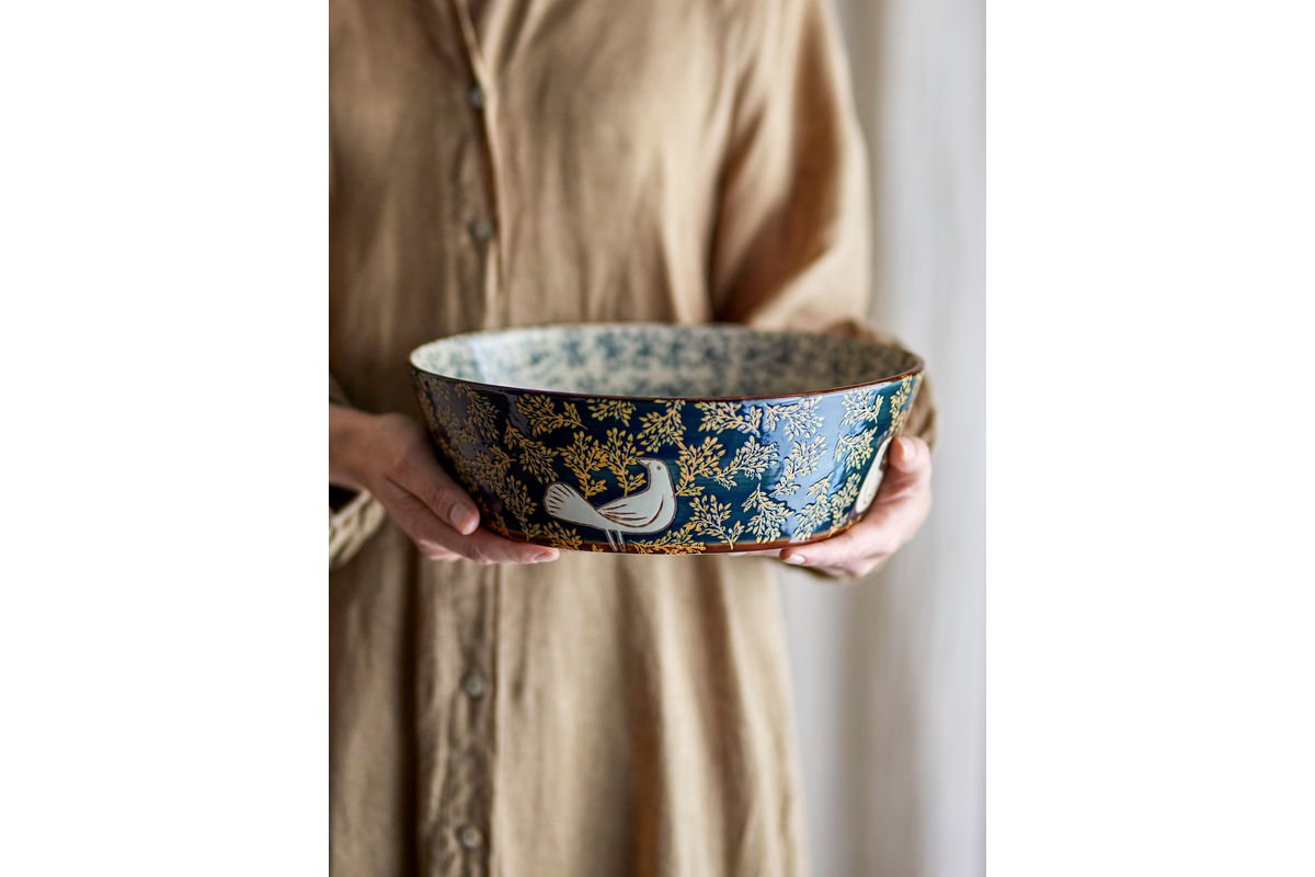 Coupe Bindy – coupe en grès peinte à la main avec motif d'oiseau