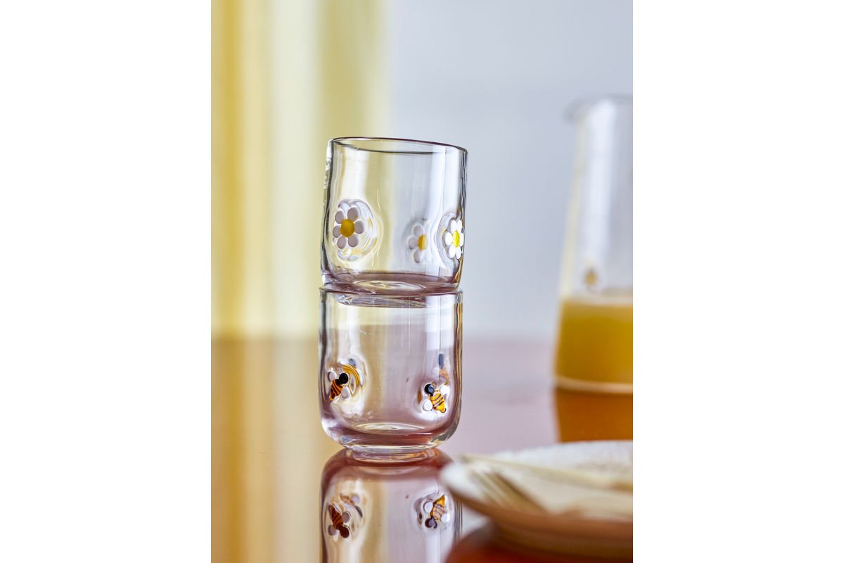Verre à boire Mellia – Verre clair avec détails en relief floraux (lot de 2)
