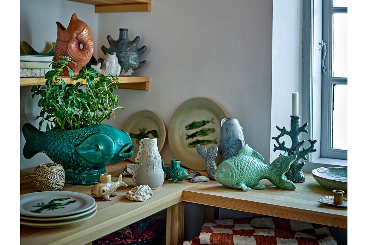 Bloempot Marino – steengoed in visvorm in Groen