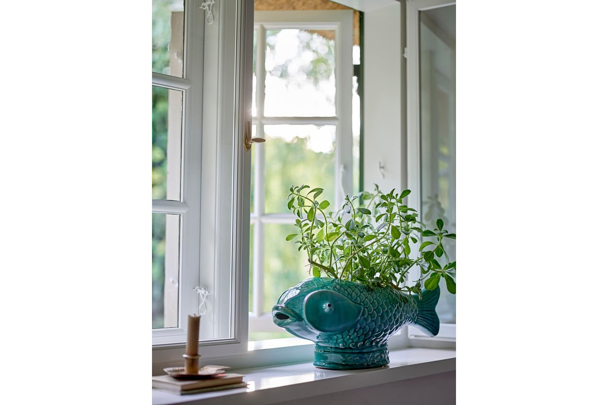 Bloempot Marino – steengoed in visvorm in Groen