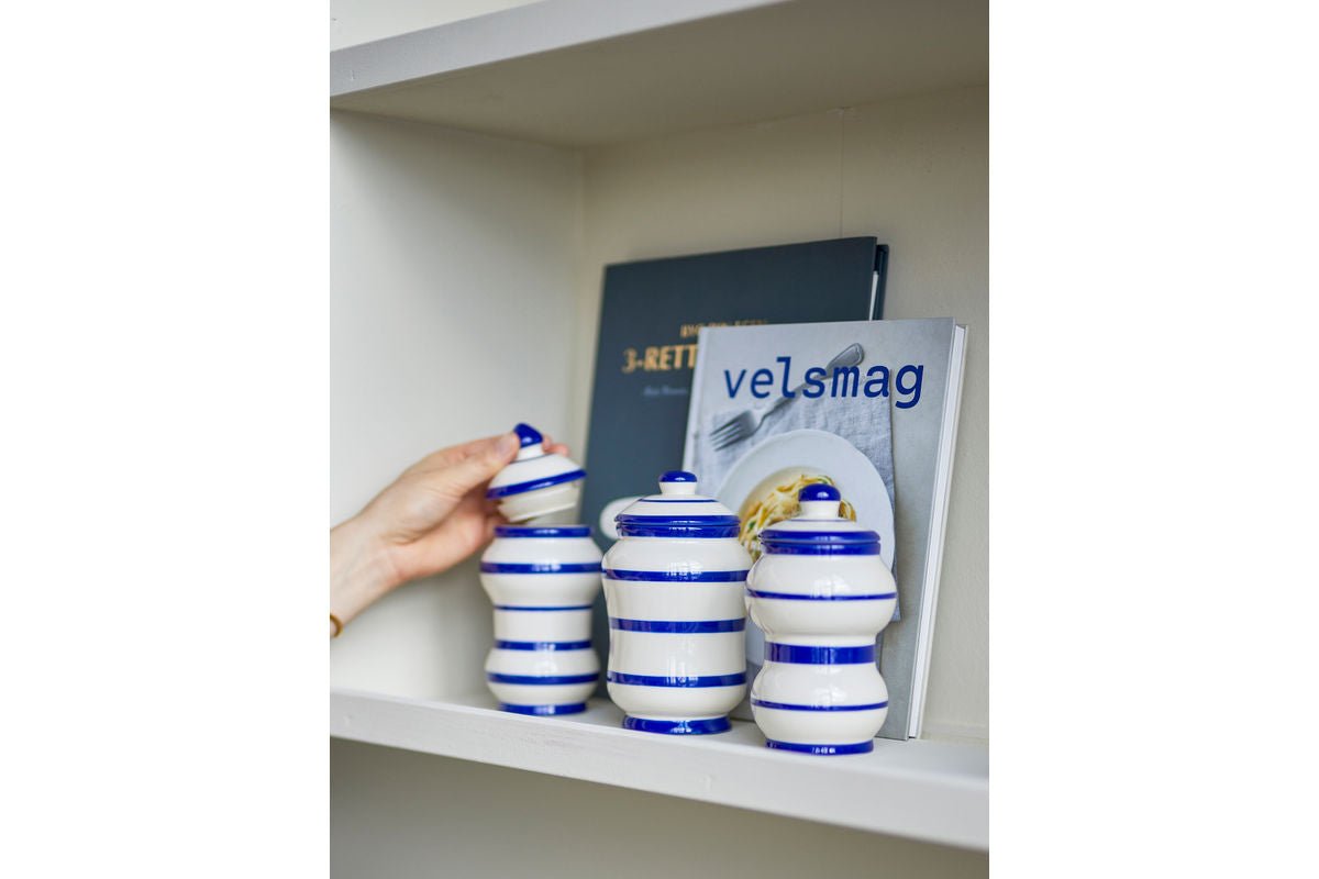 Récipient de stockage Lioren – Rayures peintes à la main en Bleu (lot de 3)