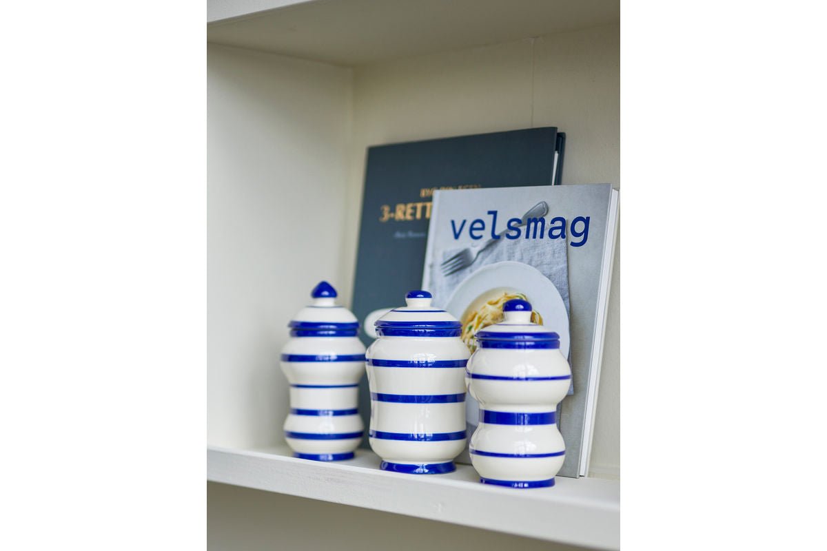 Récipient de stockage Lioren – Rayures peintes à la main en Bleu (lot de 3)