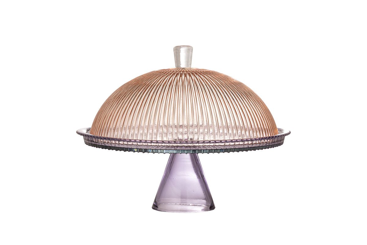 Assiette à gâteau Liréa avec cloche en verre – dégradé avec fine nervure