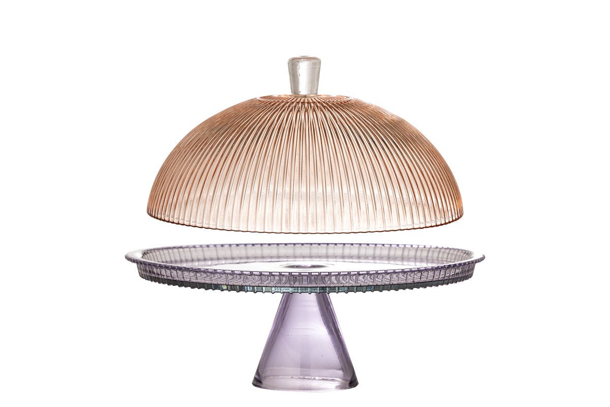 Assiette à gâteau Liréa avec cloche en verre – dégradé avec fine nervure