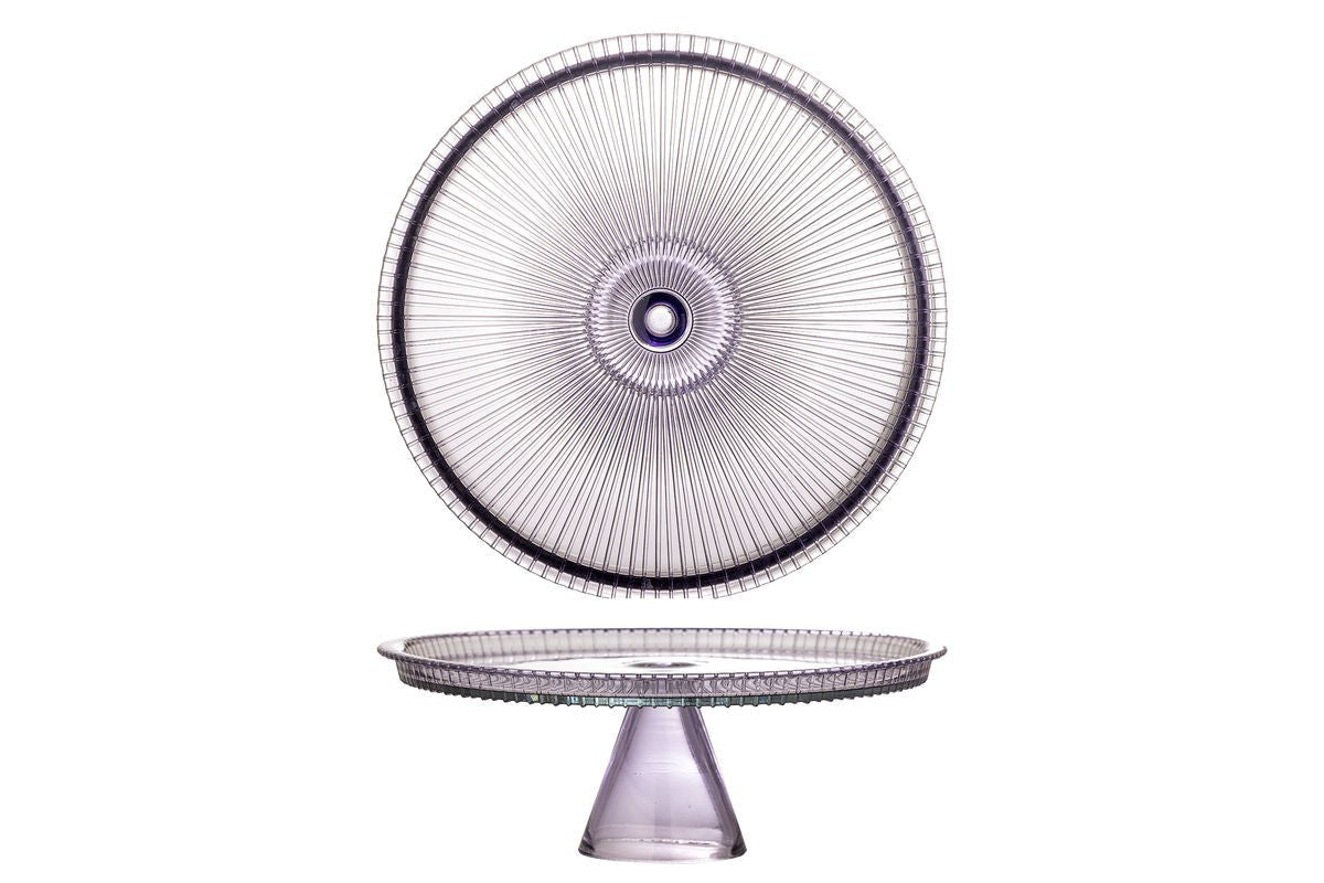 Assiette à gâteau Liréa avec cloche en verre – dégradé avec fine nervure