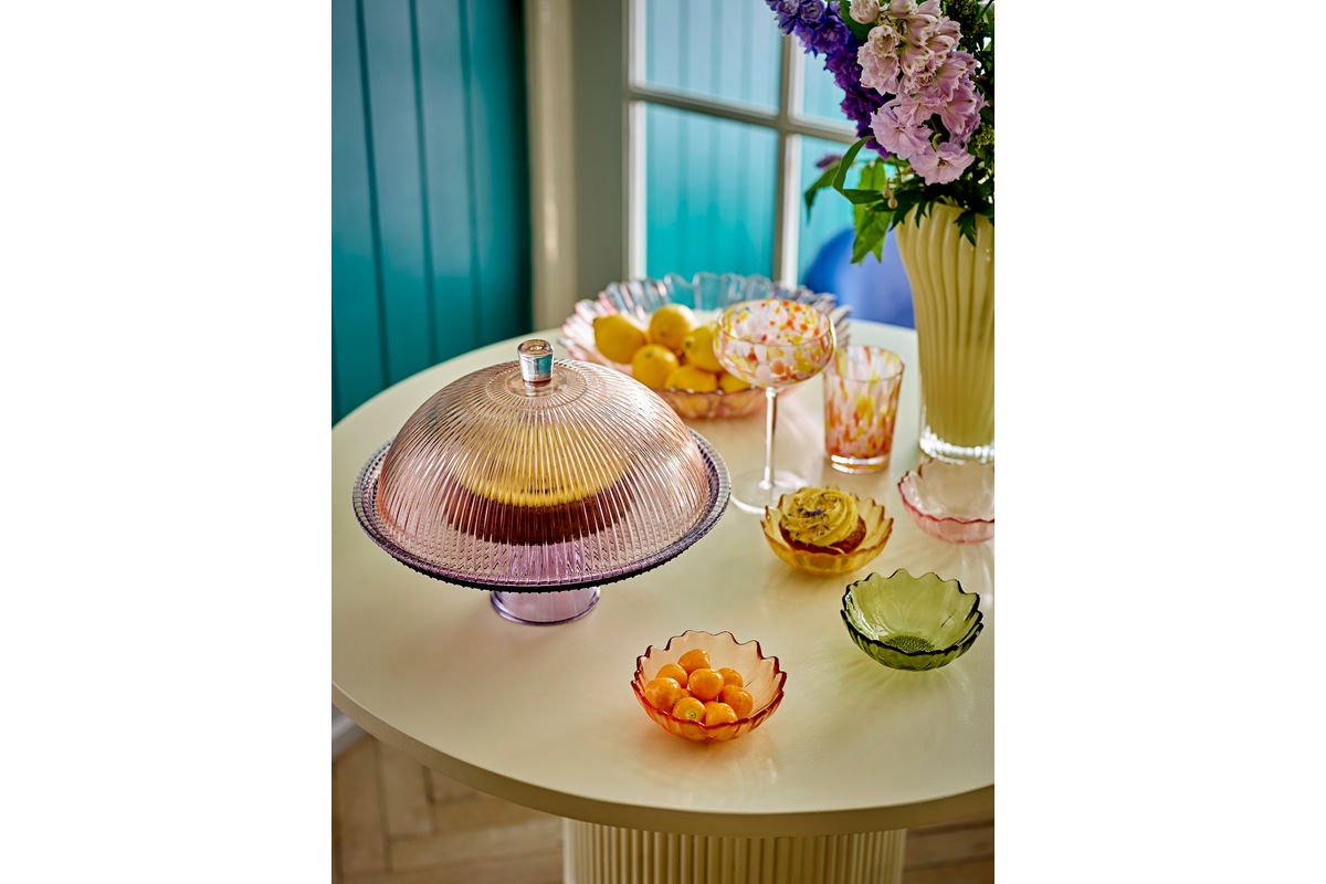 Assiette à gâteau Liréa avec cloche en verre – dégradé avec fine nervure