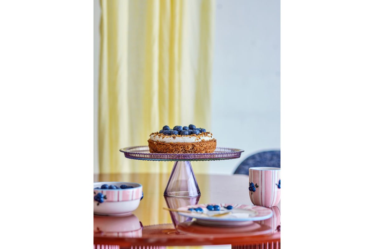 Assiette à gâteau Liréa avec cloche en verre – dégradé avec fine nervure