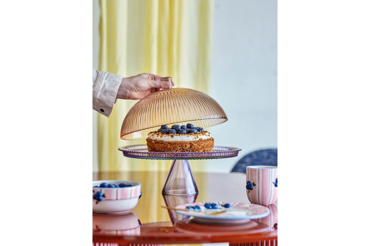 Assiette à gâteau Liréa avec cloche en verre – dégradé avec fine nervure