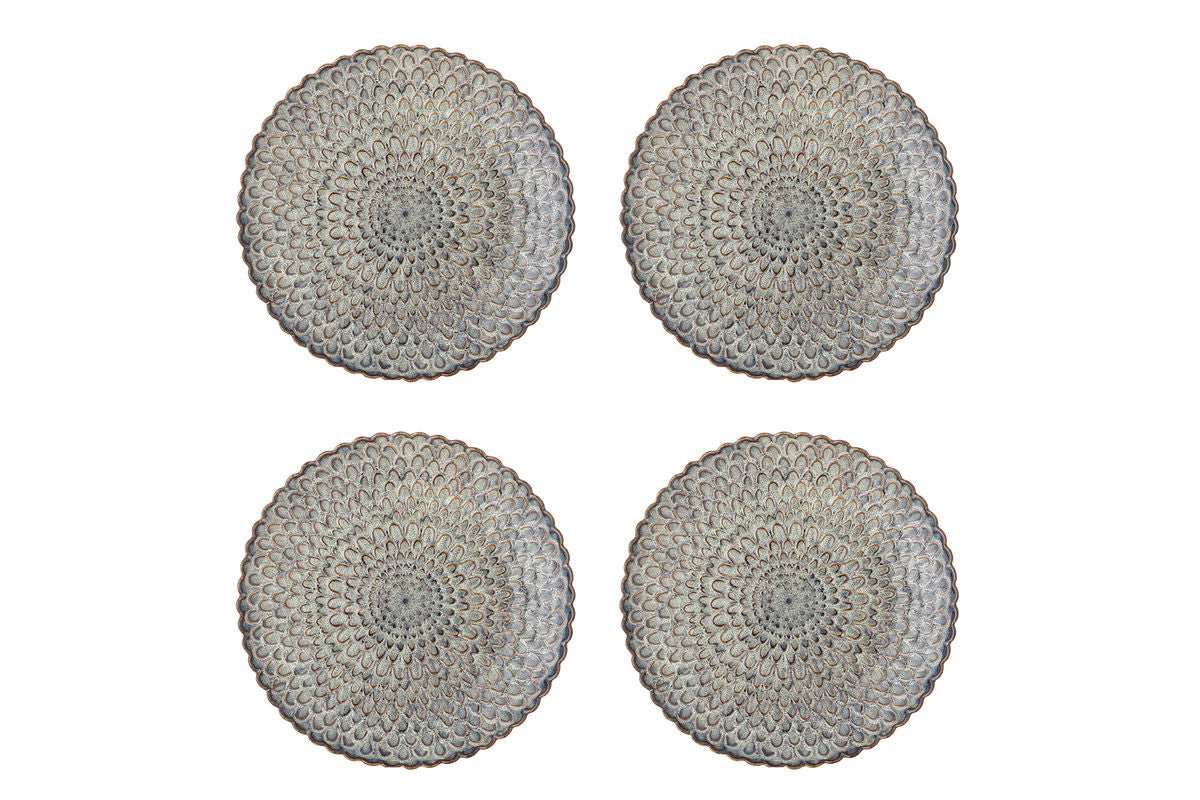 Assiette Cori – lot de 4 en grès gris avec relief marin