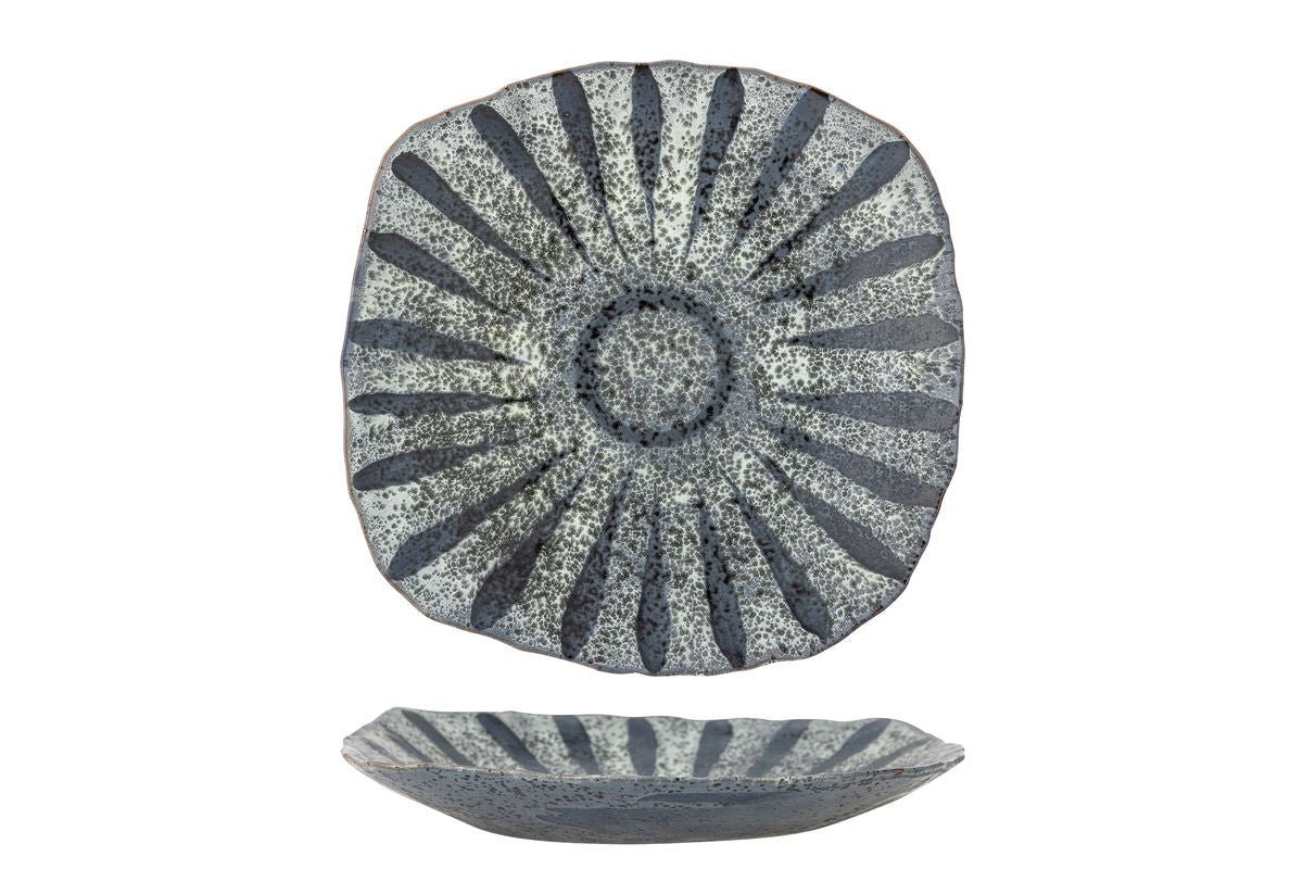 Plateau de service Ruby – assiette en grès peinte à la main en Gris avec motif soleil