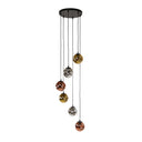 Suspension Seraphis – 6 luminaires en gradation dans la combinaison de couleurs de métal or, cuivre et chrome