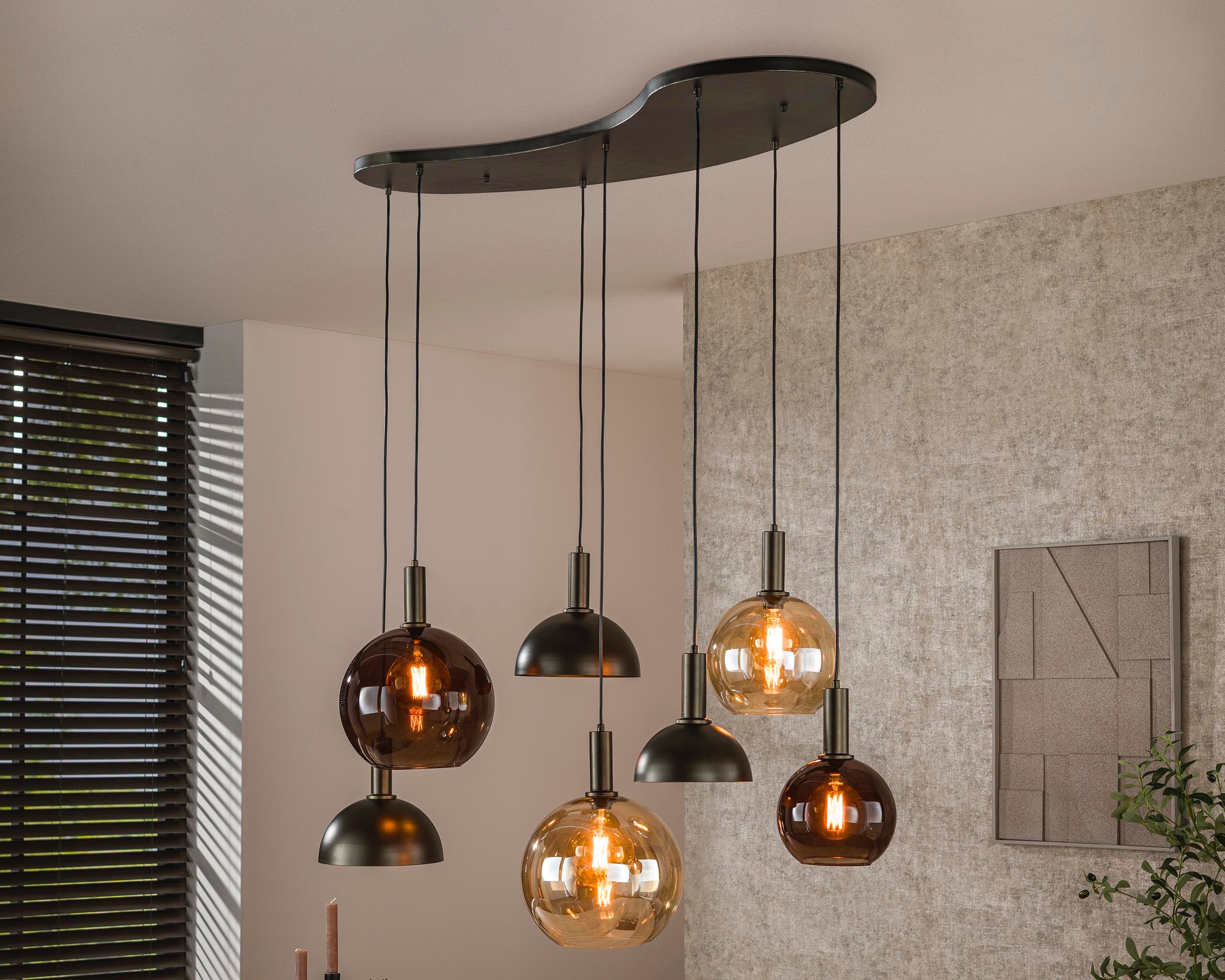 Hanglamp Caldera – Organisch clusterontwerp in siennabruin (7-lichts)