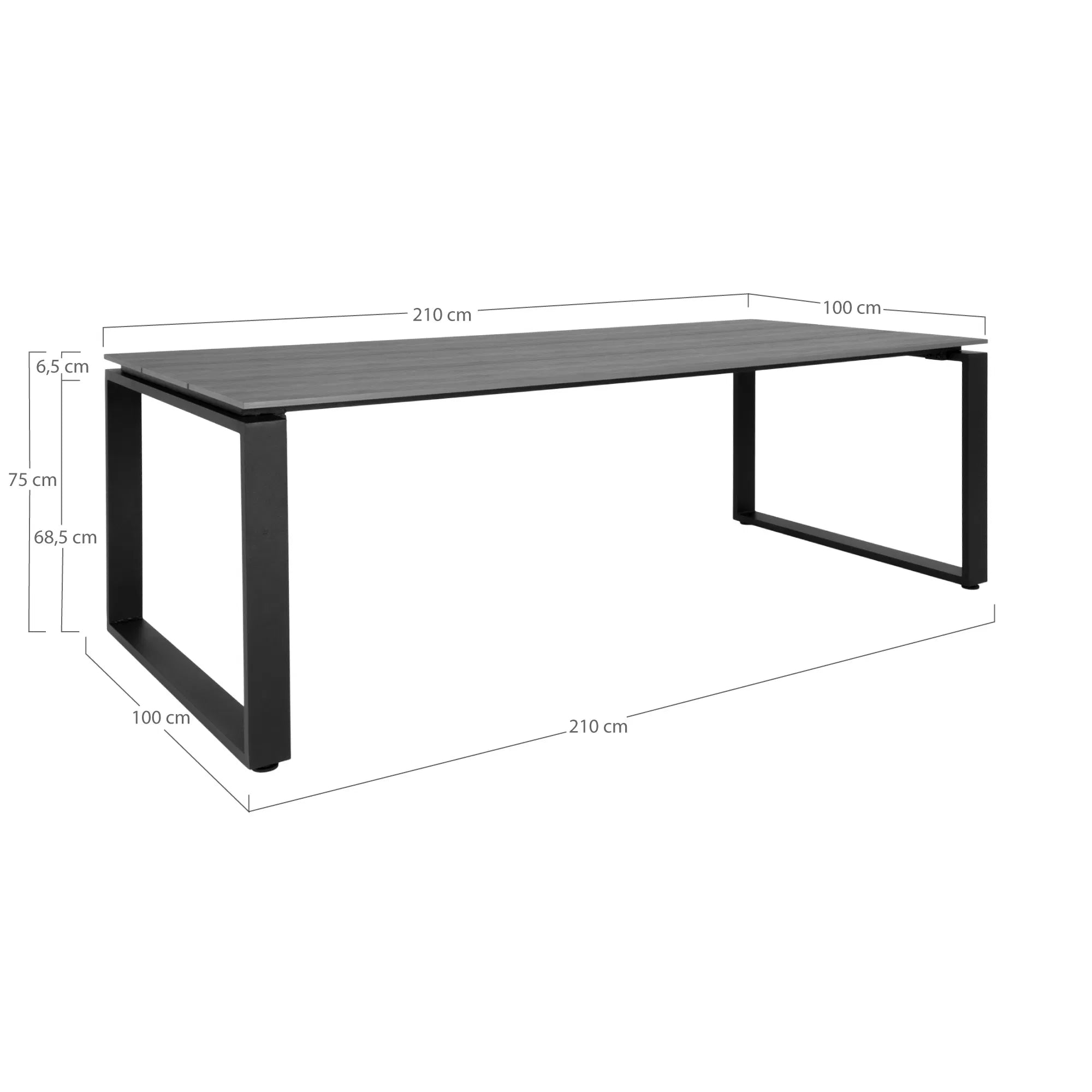 Table de jardin Emilio - 210×100 cm en Nonwood & Aluminium (Gris/Noir)