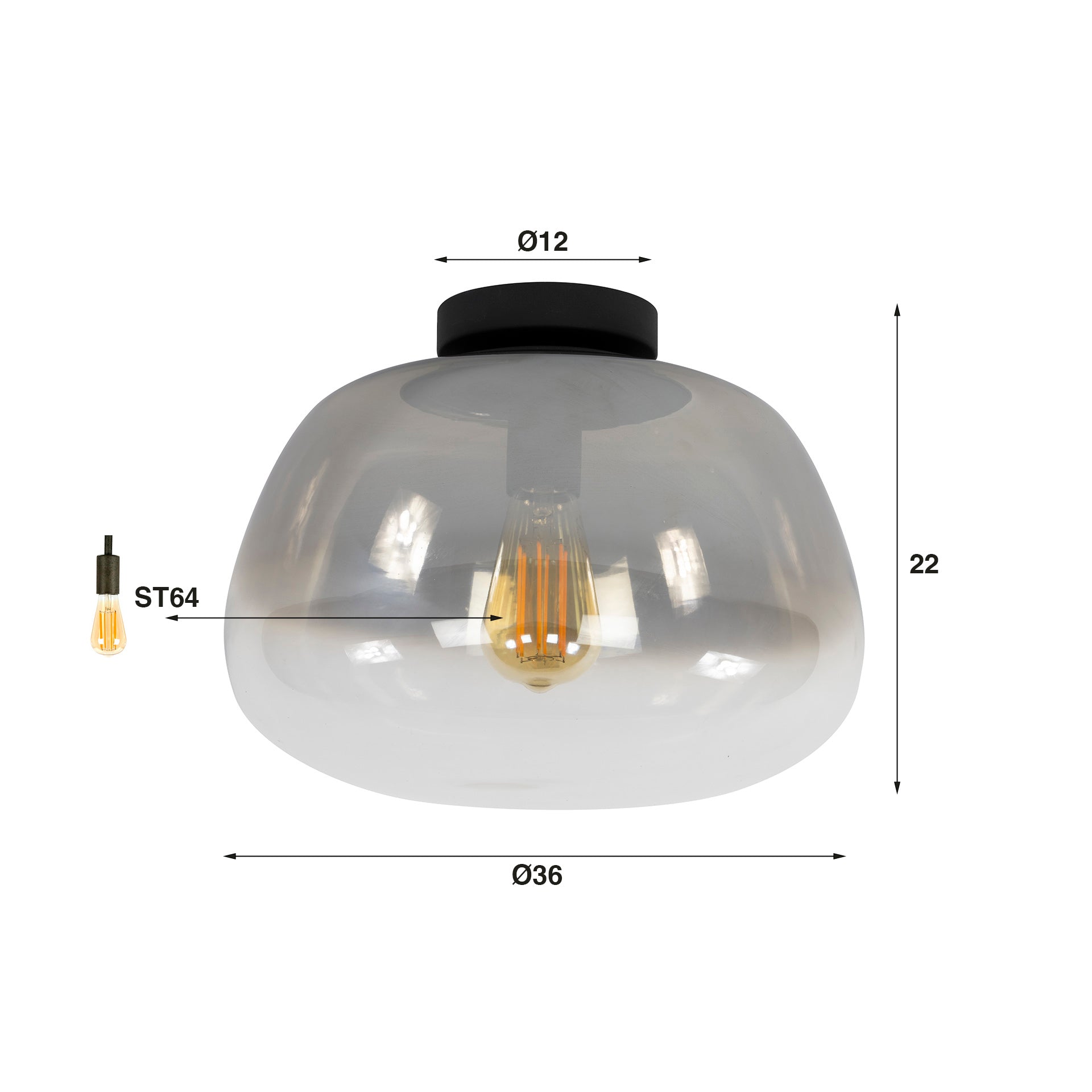 Plafondlamp „Lunara“ – glazen lamp met getint kap