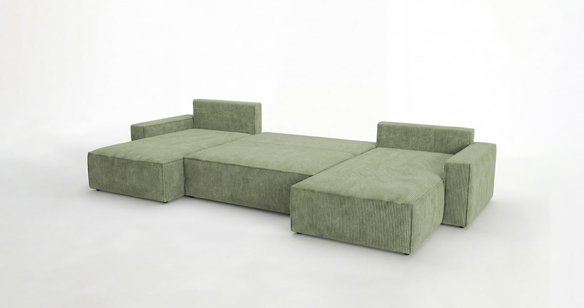 Designbank Vienna U met slaapfunctie en opbergruimte in Ribstof