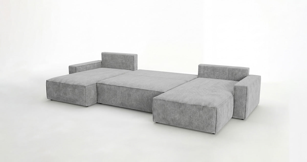 Designbank Vienna U met slaapfunctie en opbergruimte in Ribstof