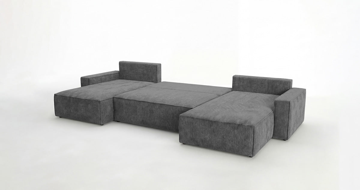 Designbank Vienna U met slaapfunctie en opbergruimte in Ribstof