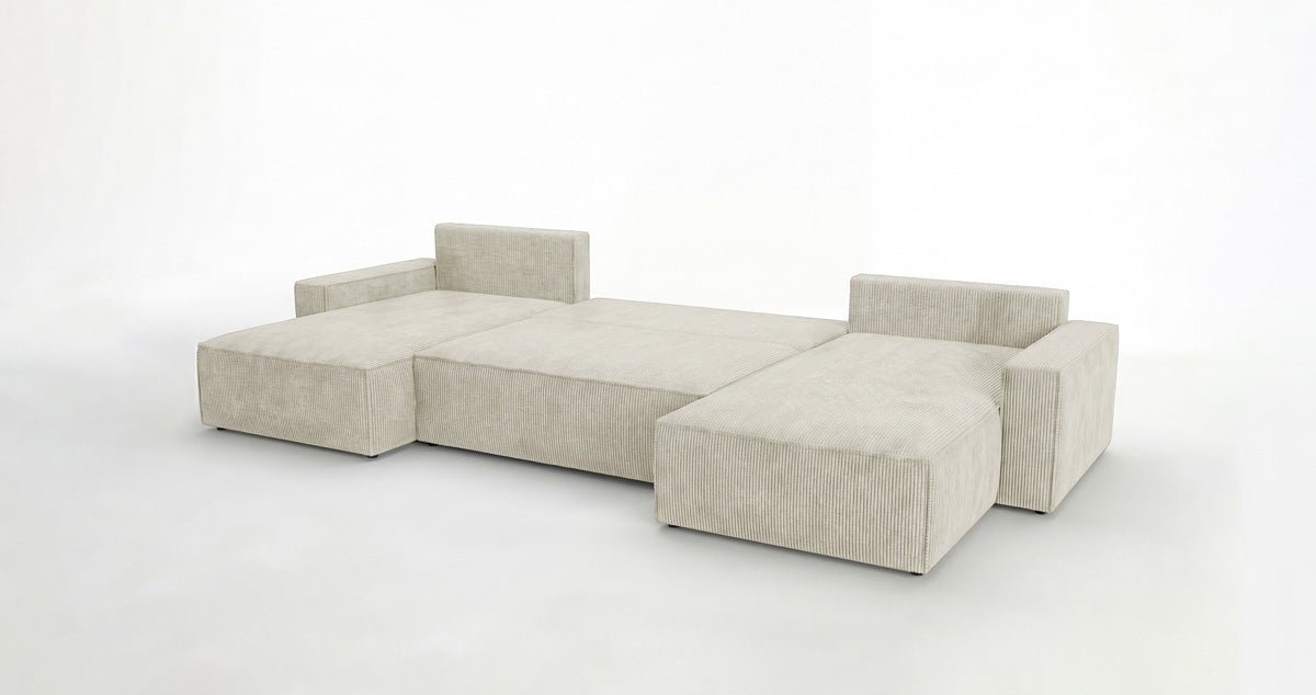 Designbank Vienna U met slaapfunctie en opbergruimte in Ribstof