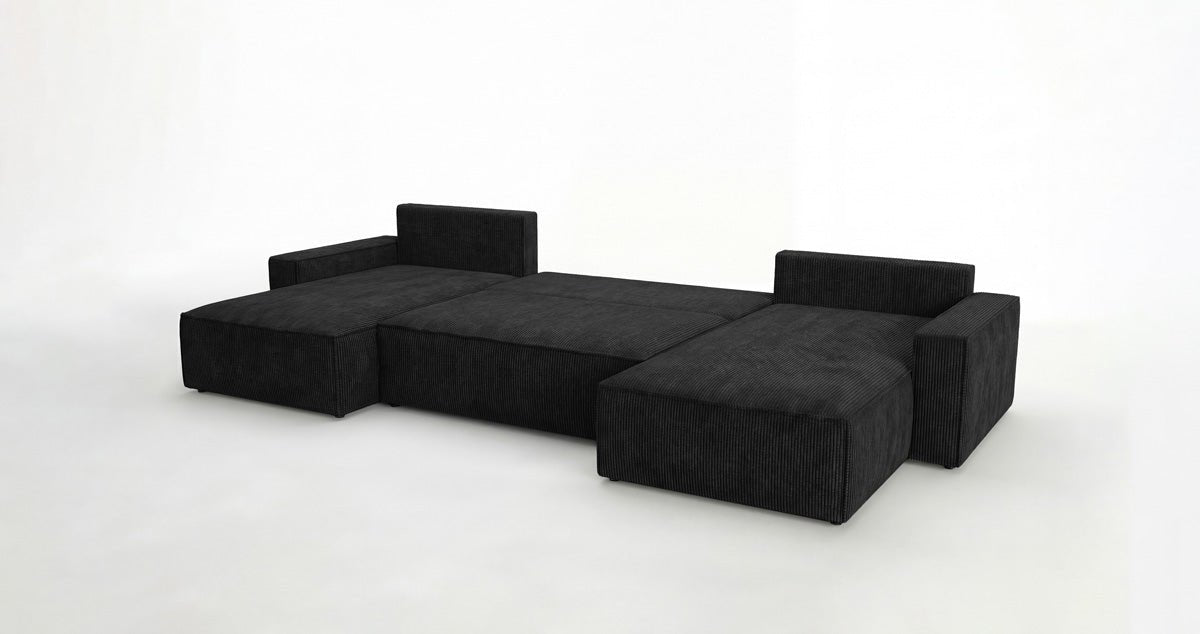 Designbank Vienna U met slaapfunctie en opbergruimte in Ribstof