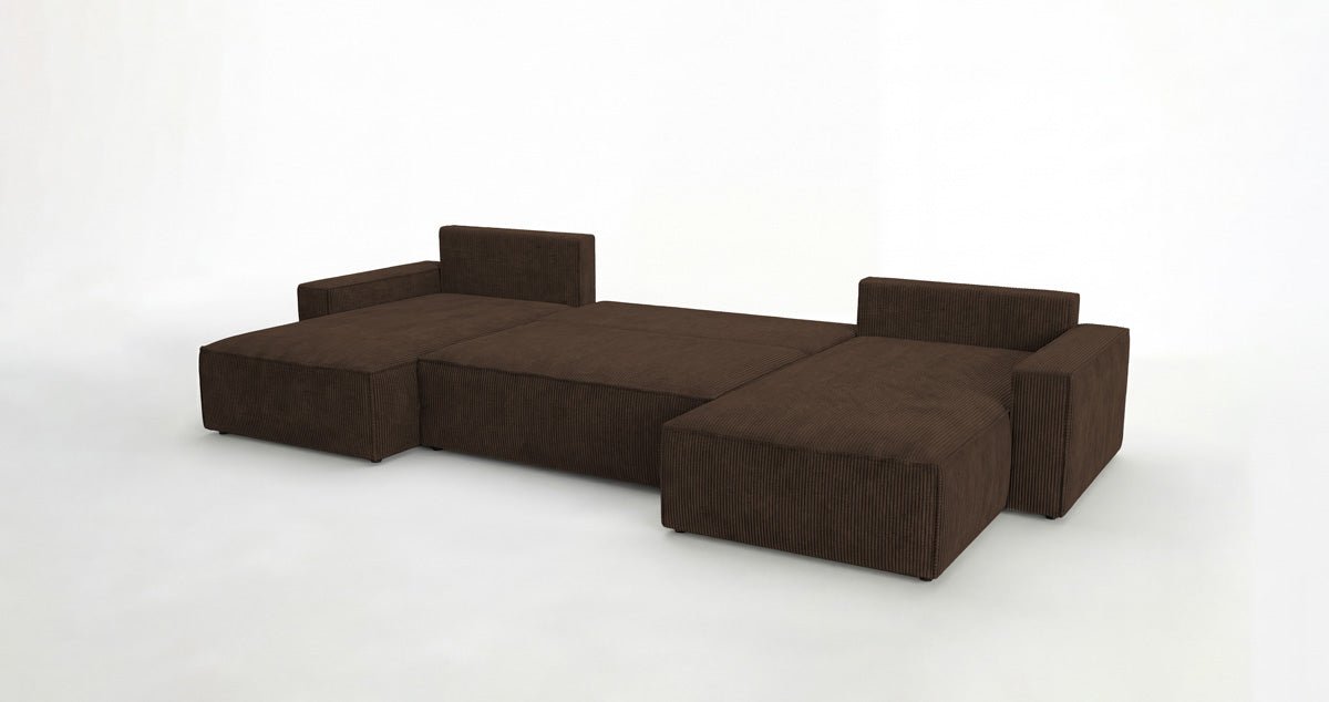 Designbank Vienna U met slaapfunctie en opbergruimte in Ribstof