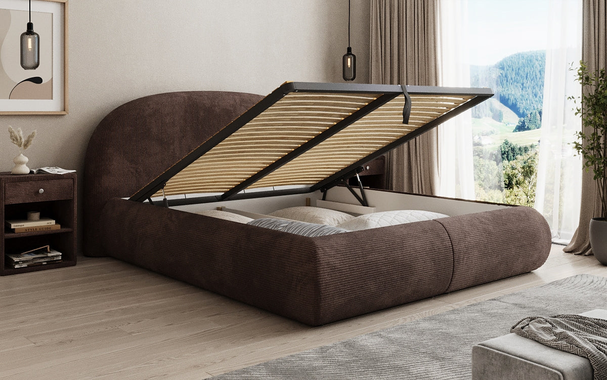 Designer Polsterbett Loop in Cord mit Stauraum