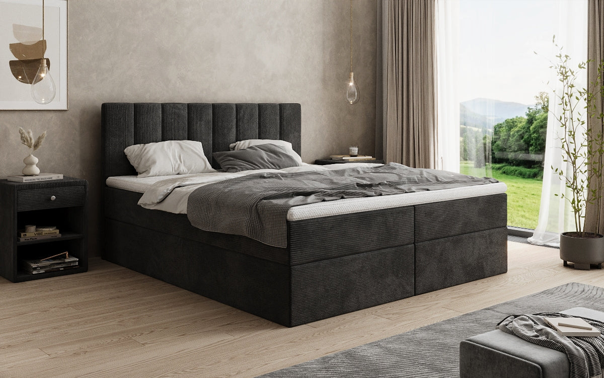 Lit boxspring Sofia en Côtelé avec espace de rangement
