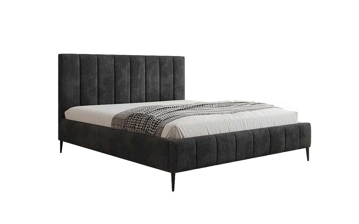 Designer gestoffeerd bed Astrid in Ribstof met opbergruimte