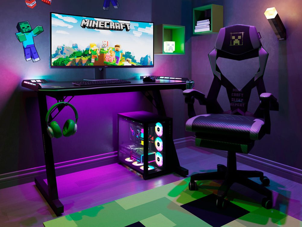 Minecraft Gaming Tafel „EnderCraft“ – met LED, beker- & headsethouder