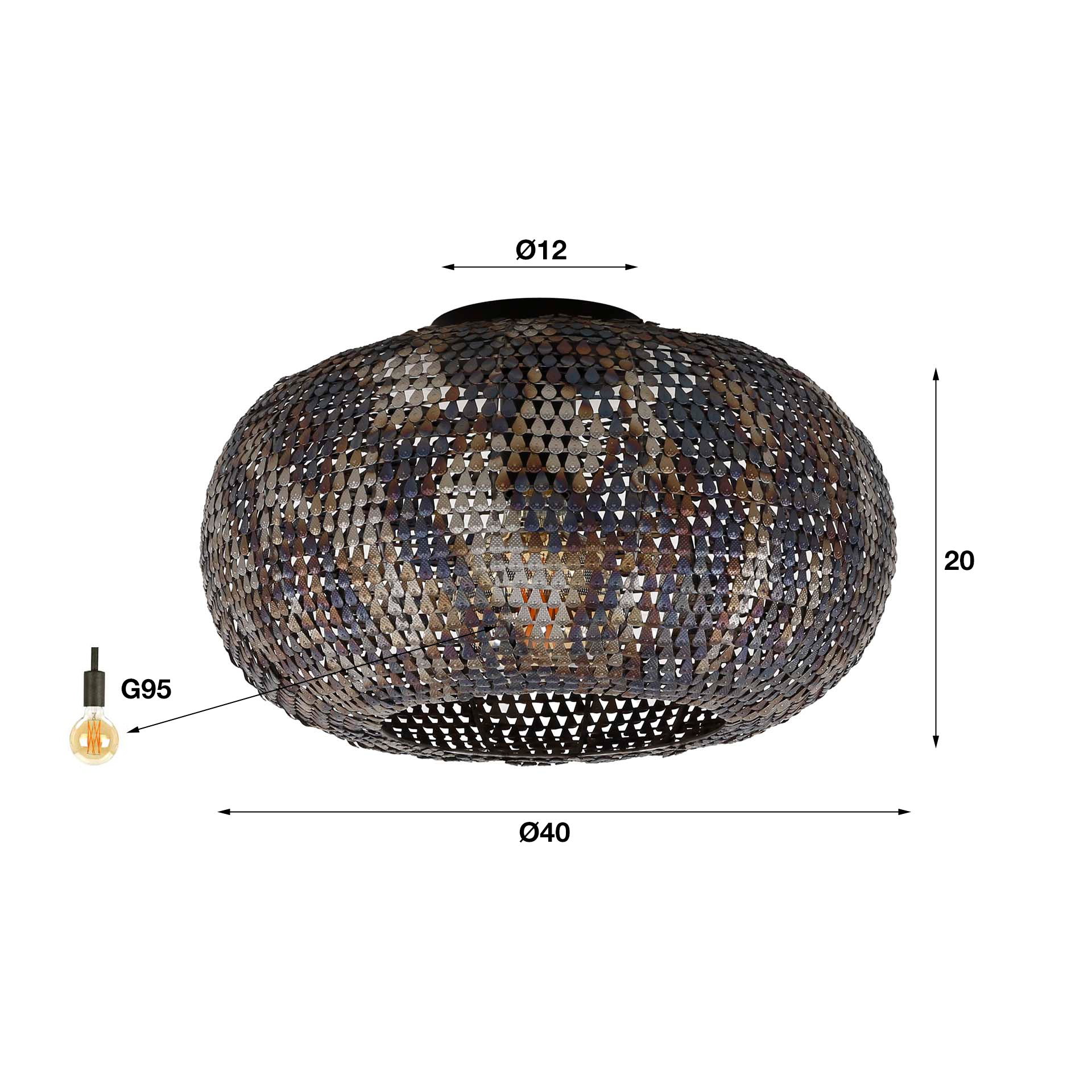 Plafondlamp „Ferox“ – metalen lamp in zwartbruin