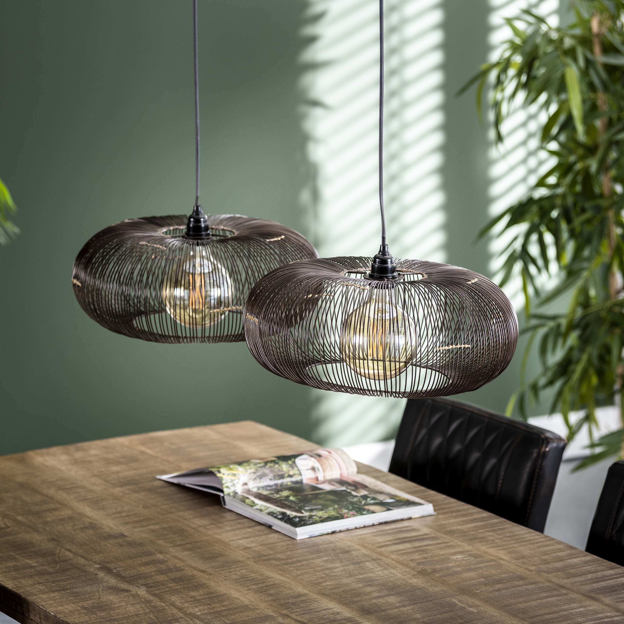 Hanglamp Aurex Duo – Metalen schijven in zwartnikkel met gouden accenten (2-lichts)