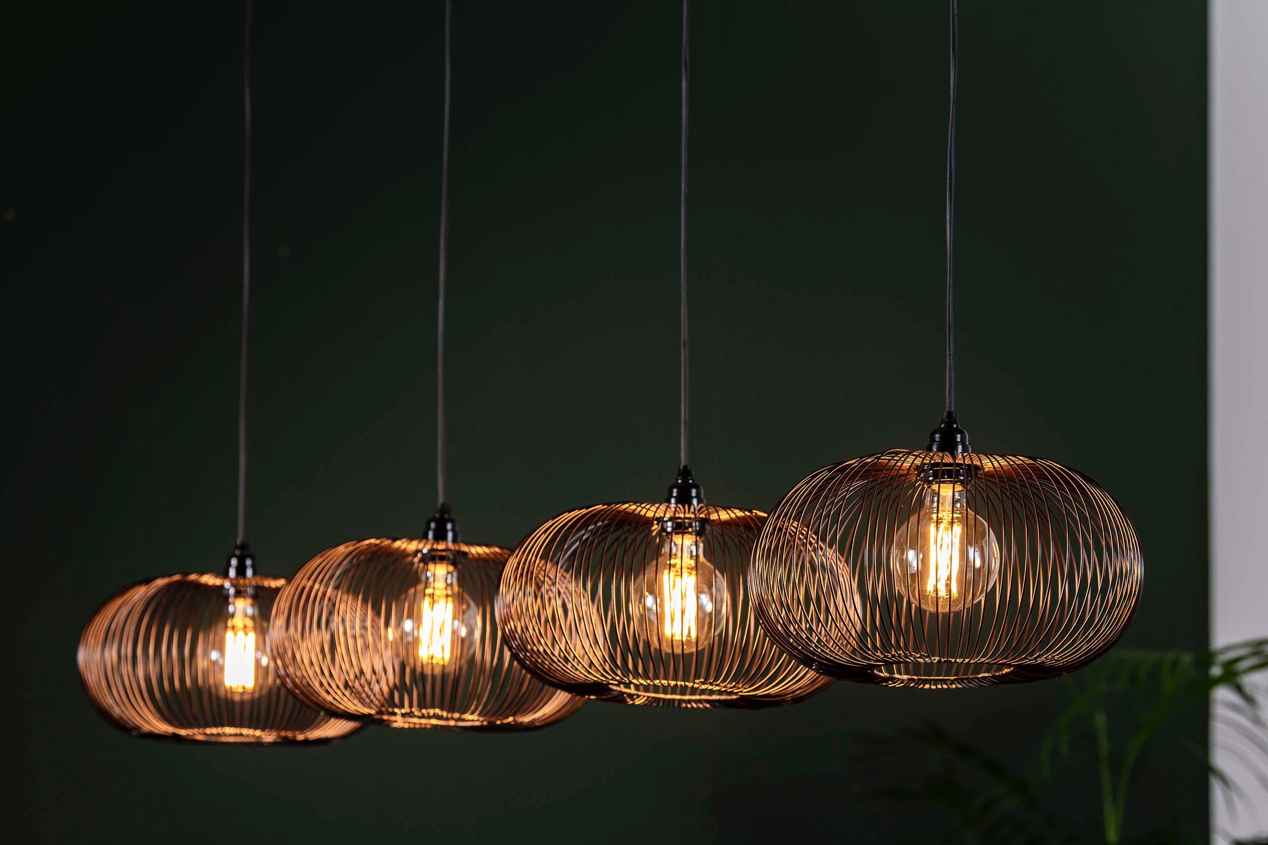 Hanglamp Aurex Quad – Metalen schijven in zwartnikkel met gouden accenten (4-lichts)