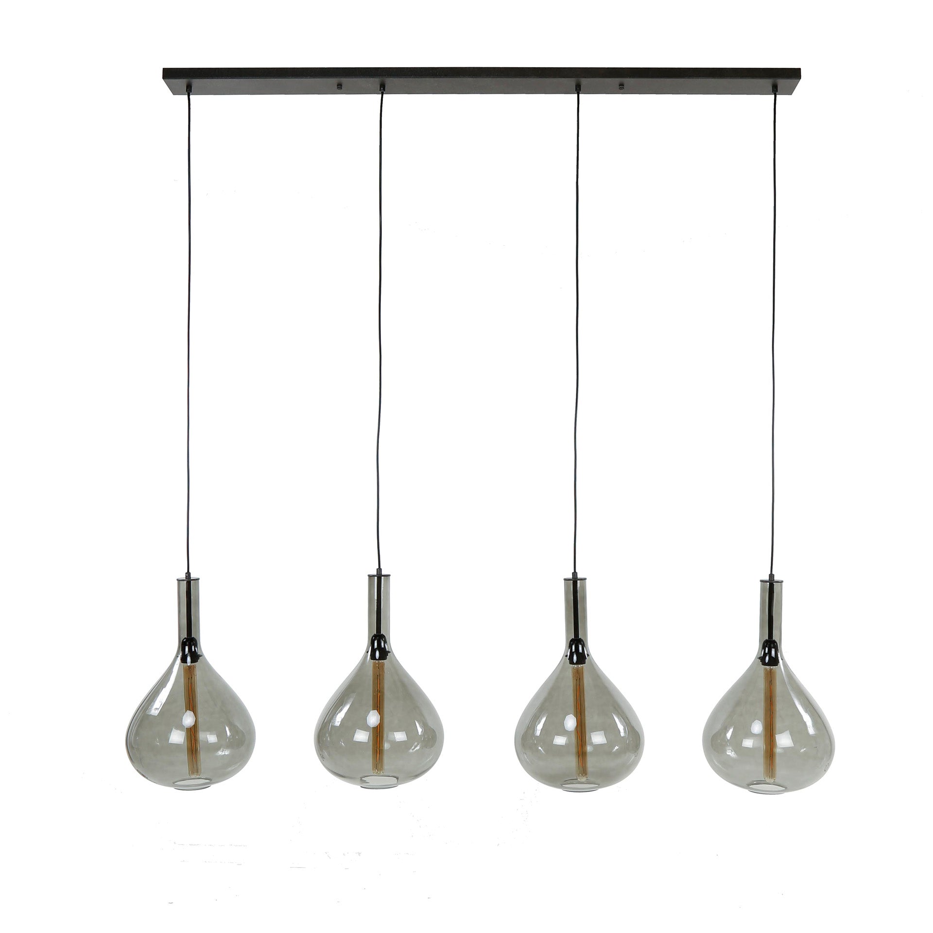 Hanglamp Noira – rookglas kappen in Artic Zwart (4-lichts)