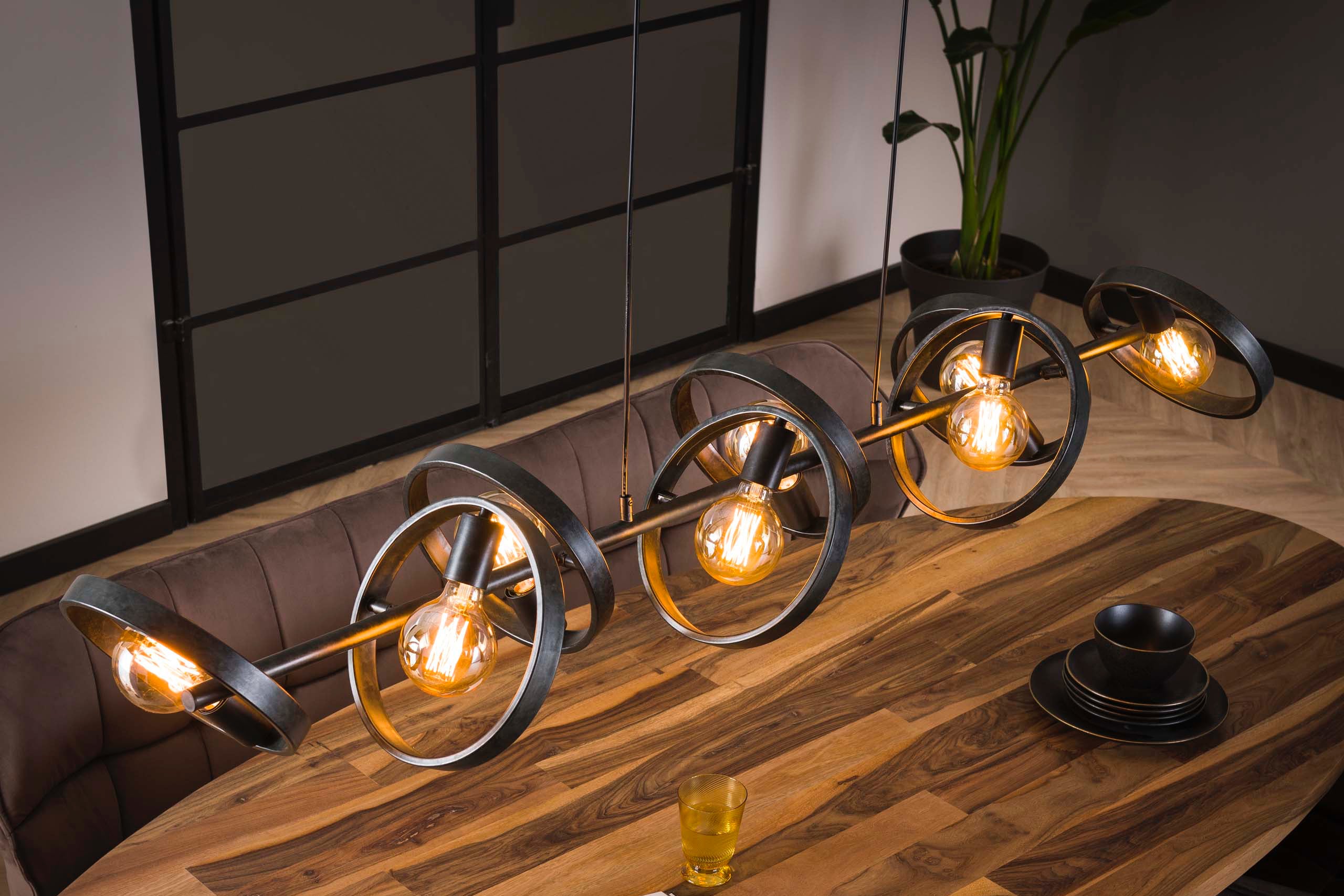 Hanglamp Arkon Octa – Open metalen frame ontwerp in steenkoolkleur (8-lichts)