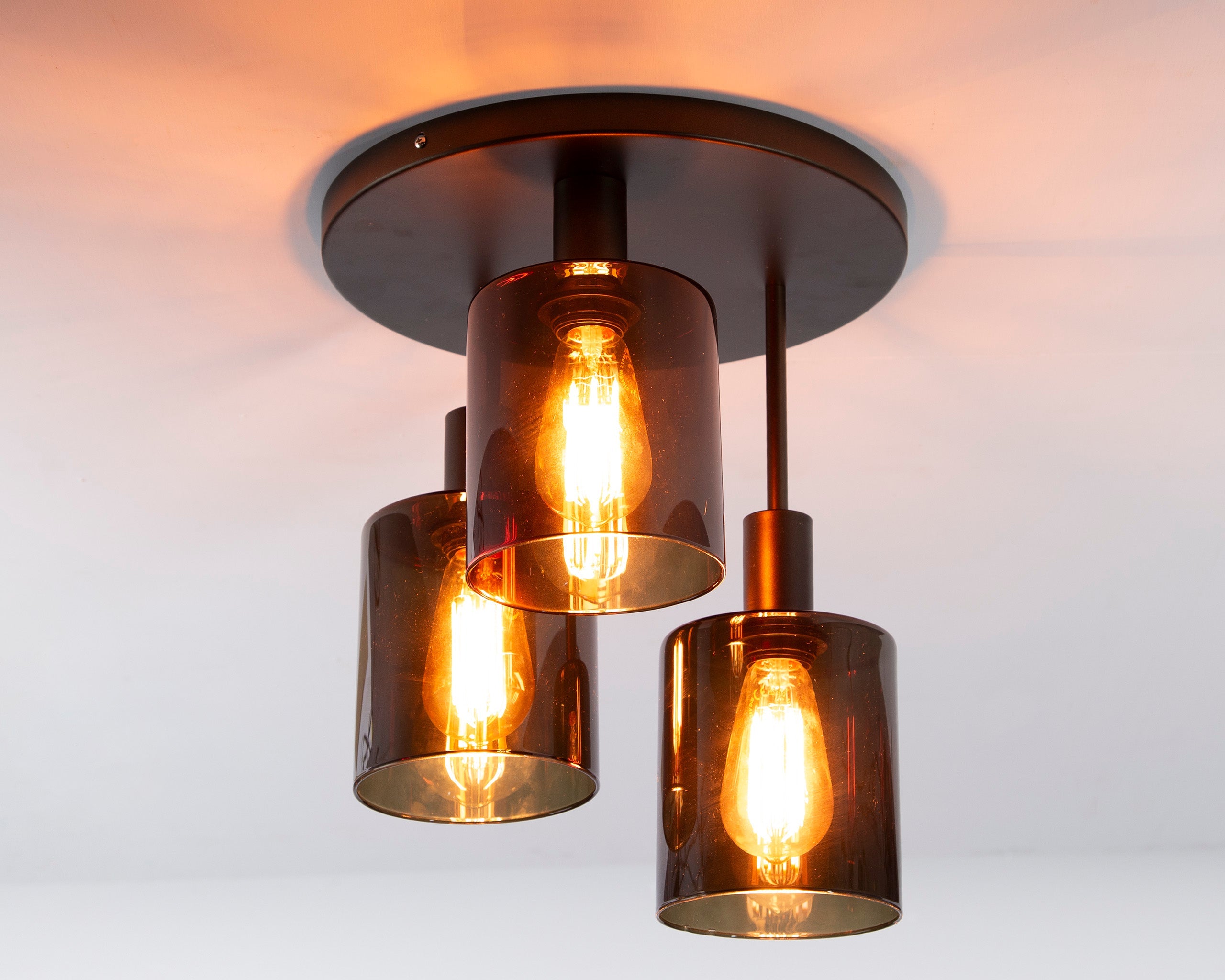 Plafondlamp „Seravo“ – metalen lamp in bruin met glazen kappen