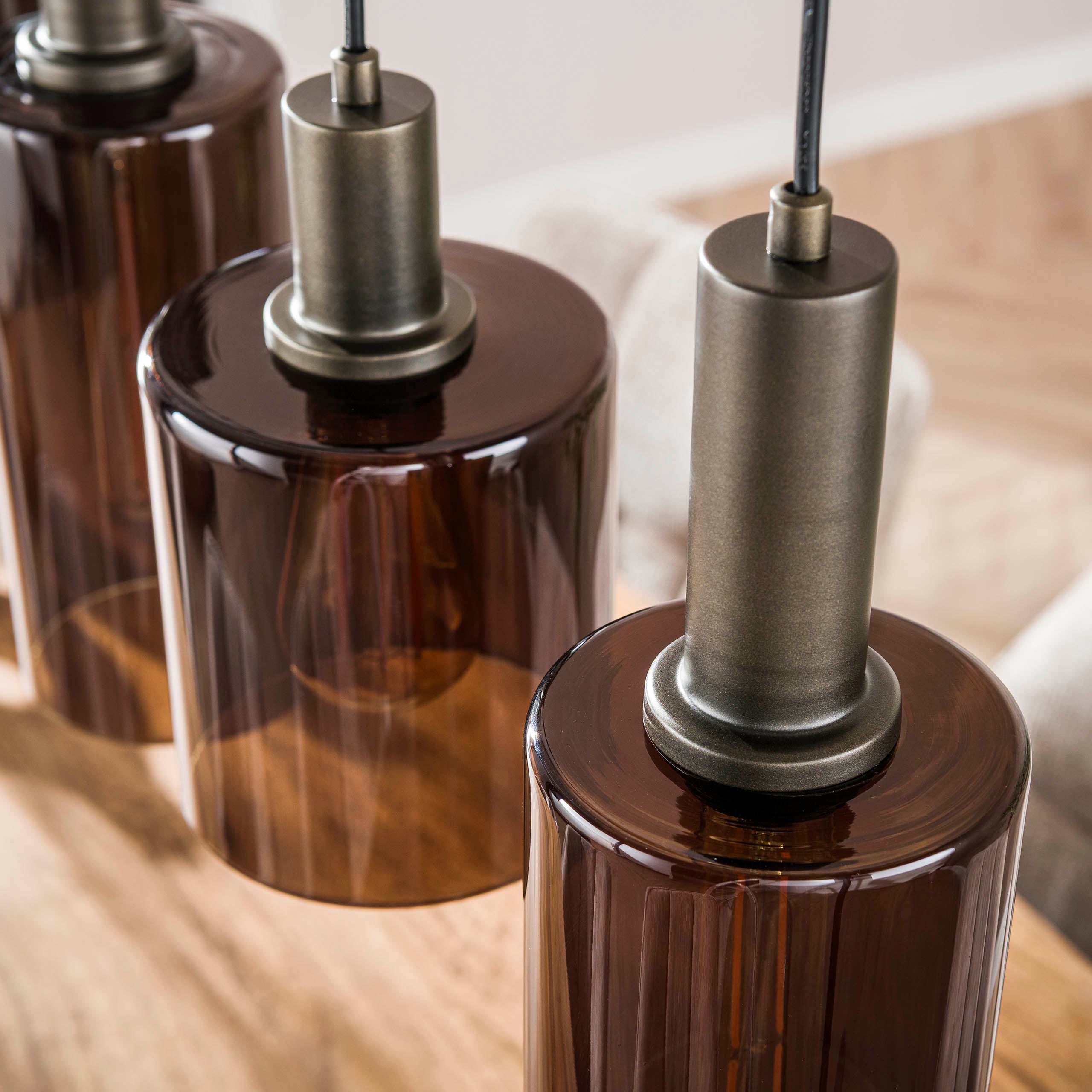 Hanglamp Ayu – Cilindervormige glazen kappen in Bruin (6-lichts)