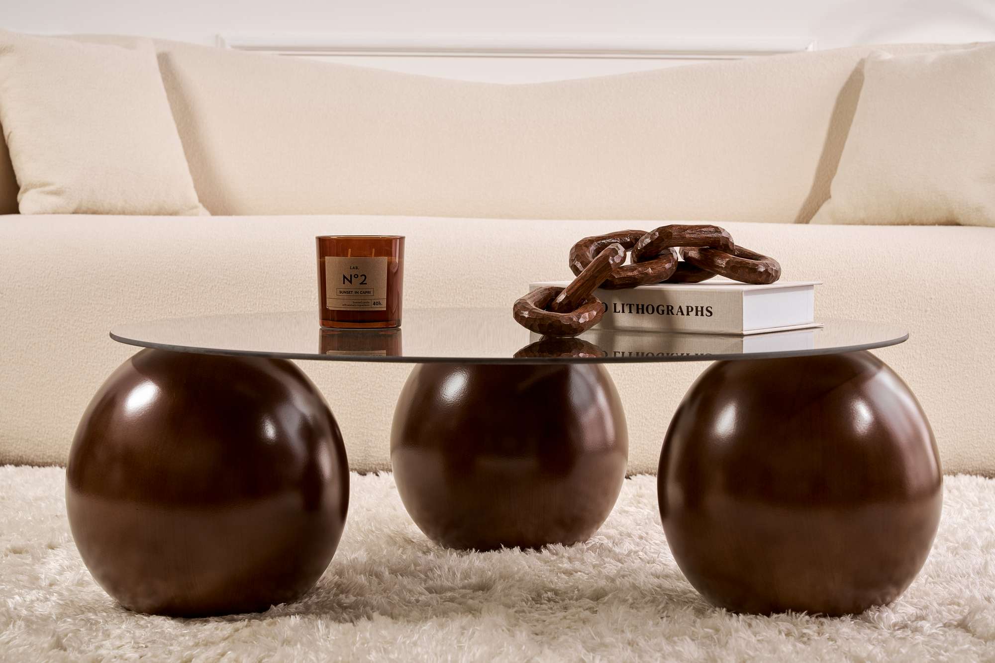 Salontafel Morento - met ronde, geharde glasplaat