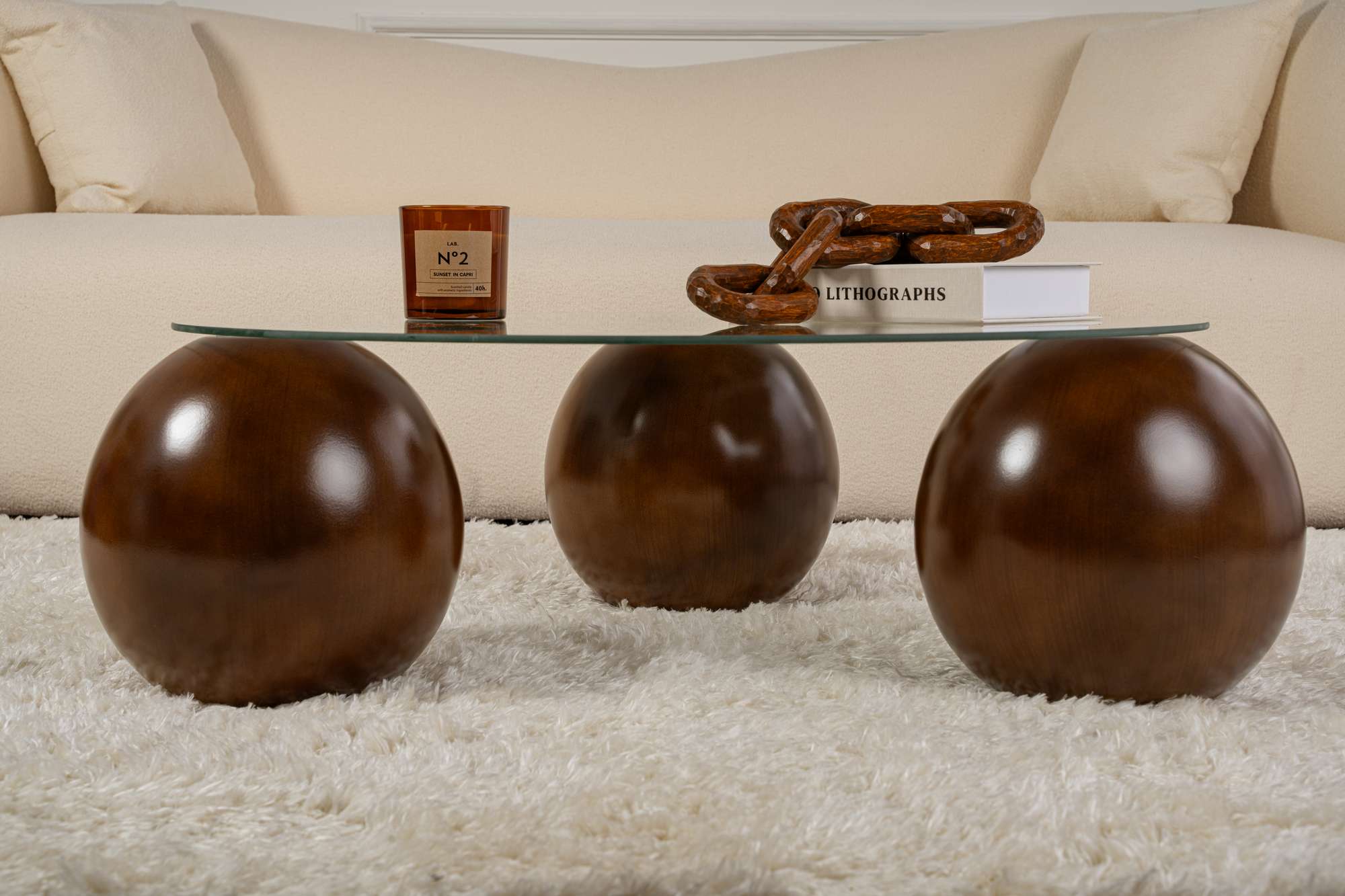 Salontafel Morento - met ronde, geharde glasplaat