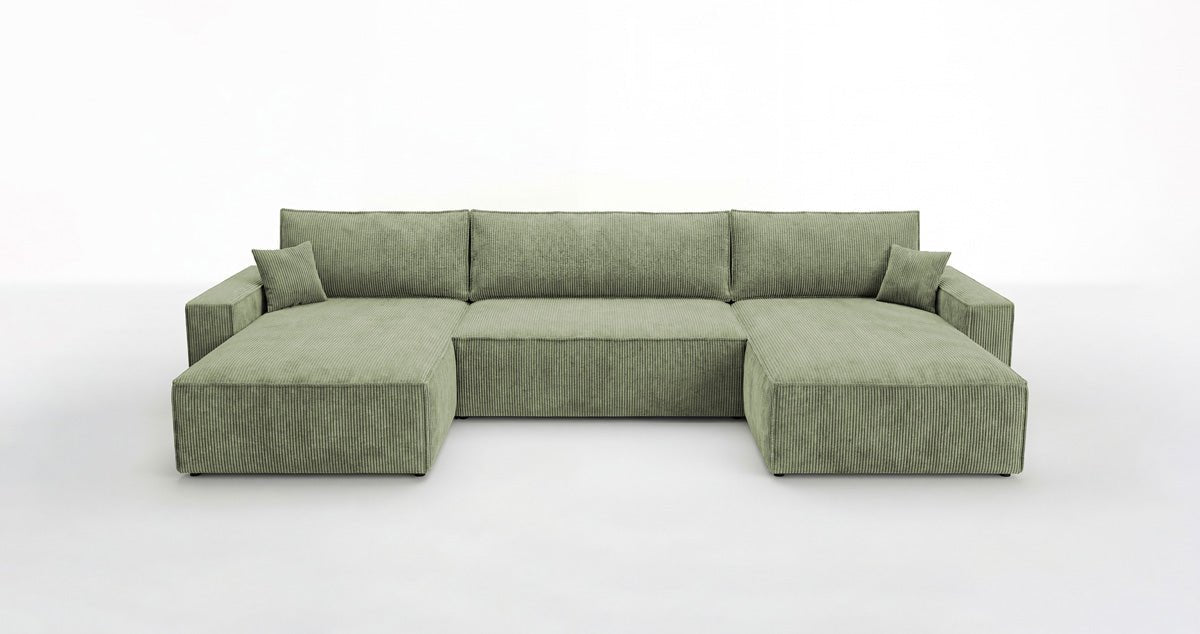 Designbank Vienna U met slaapfunctie en opbergruimte in Ribstof