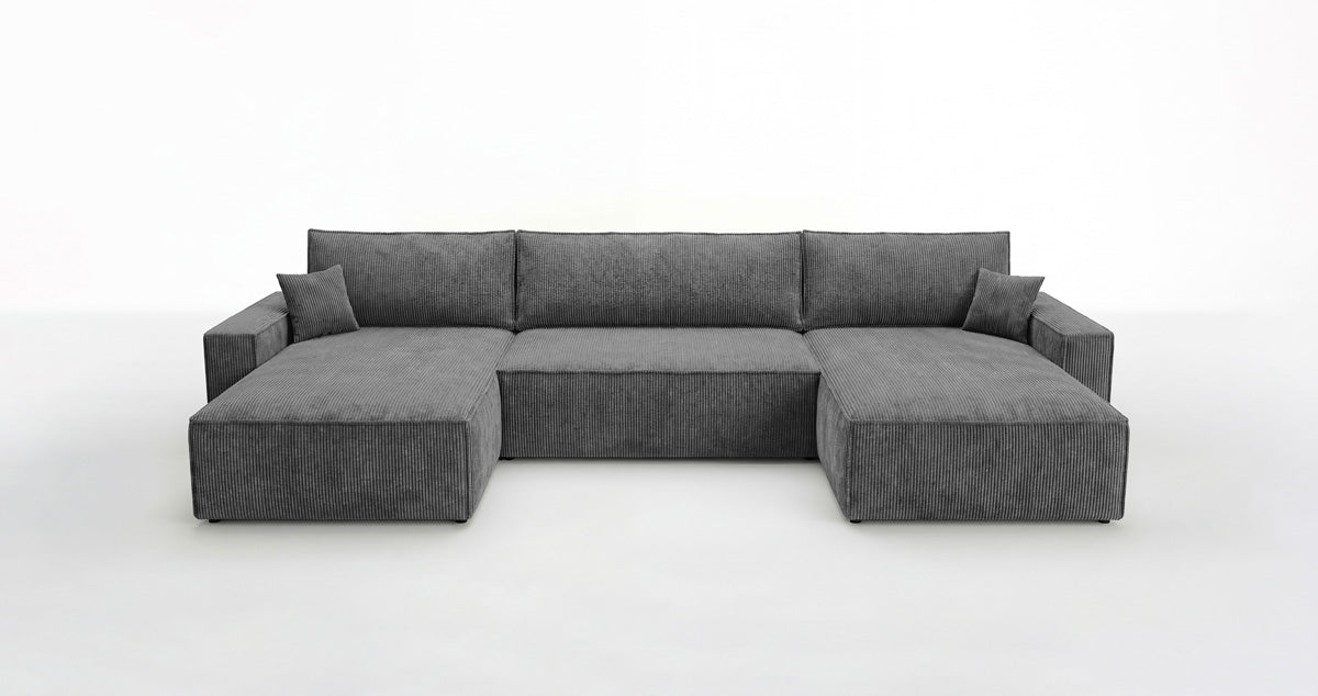 Designbank Vienna U met slaapfunctie en opbergruimte in Ribstof