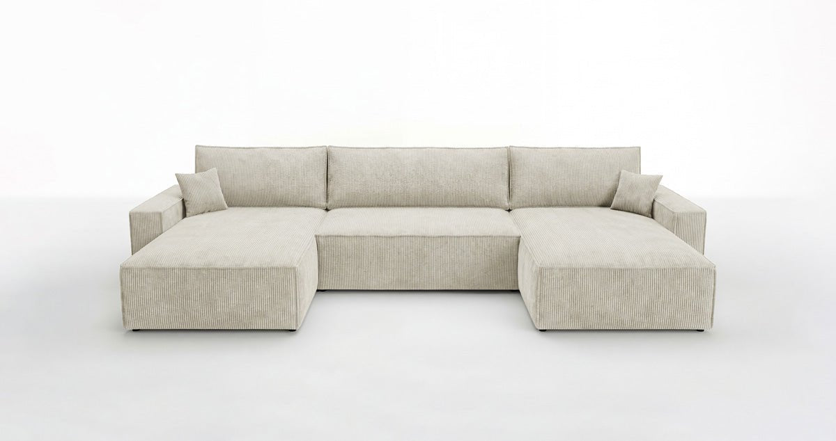 Designbank Vienna U met slaapfunctie en opbergruimte in Ribstof