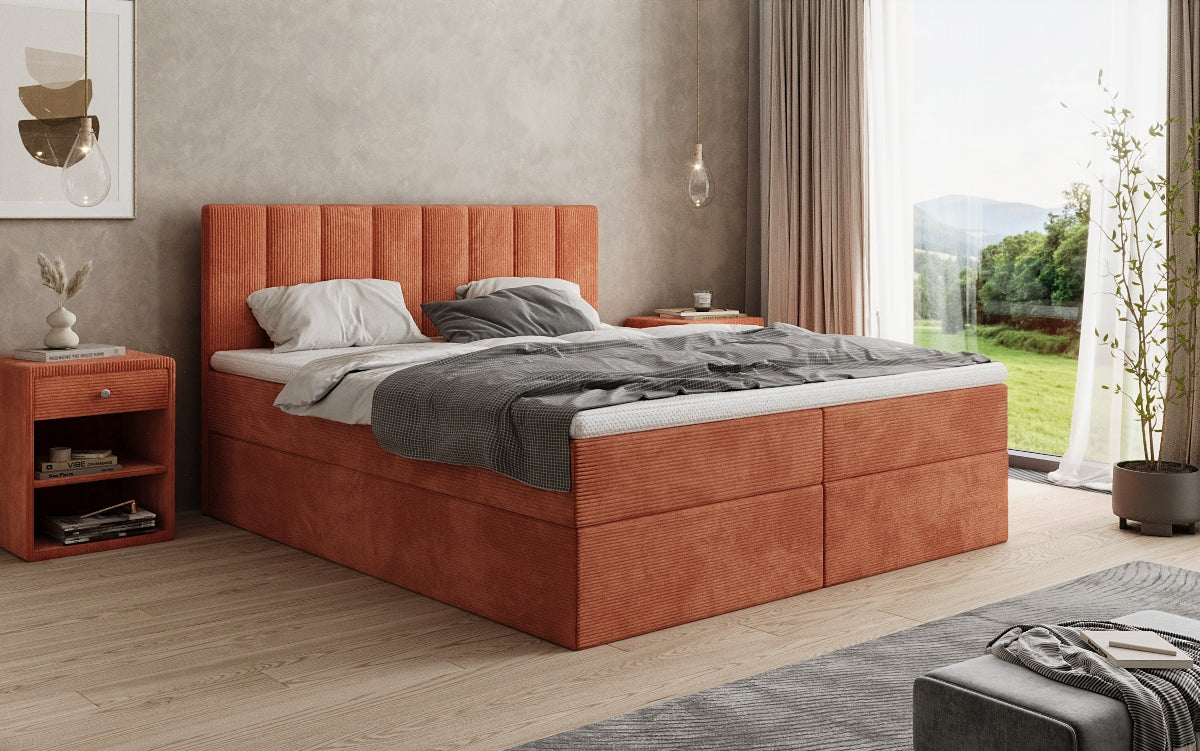 Lit boxspring Sofia en Côtelé avec espace de rangement
