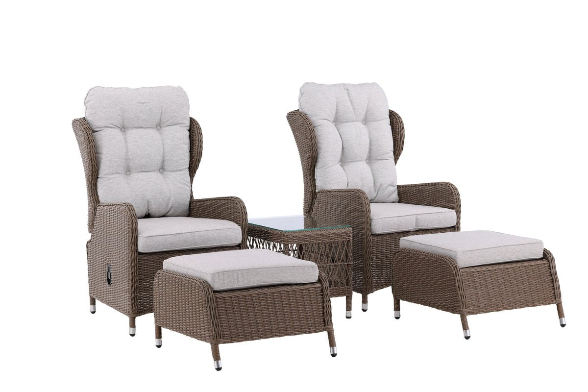 Ensemble lounge de jardin Lenox - en naturel avec dossier réglable