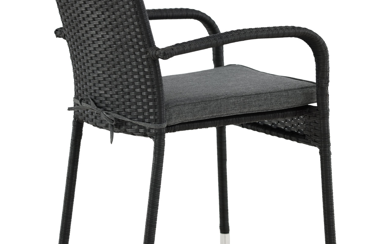 Ensemble de 2 - Chaise de jardin Emma en rotin en Noir, Gris