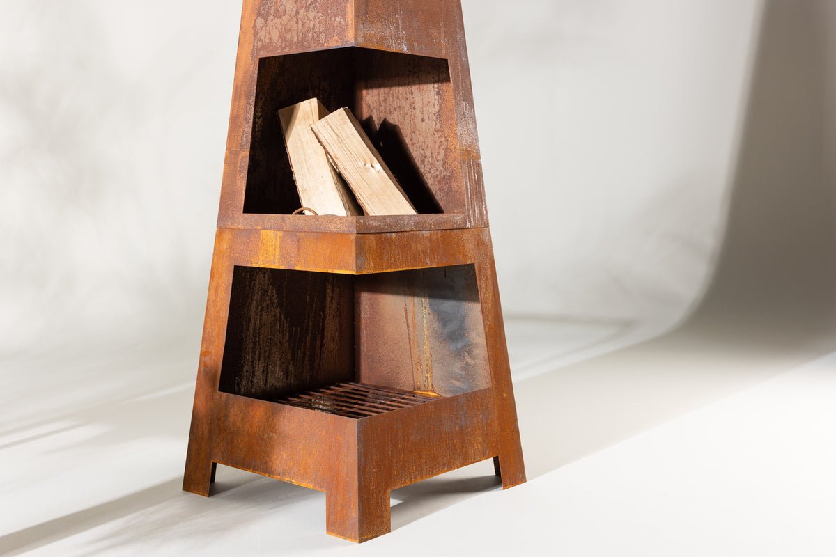 Feuerkorb Elias - quadratischer Kamin in Rusty Orange