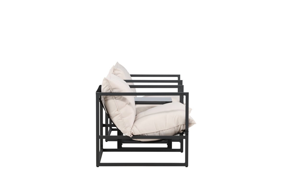 Ensemble lounge de jardin Naomi – avec table en verre et coussins résistants aux intempéries